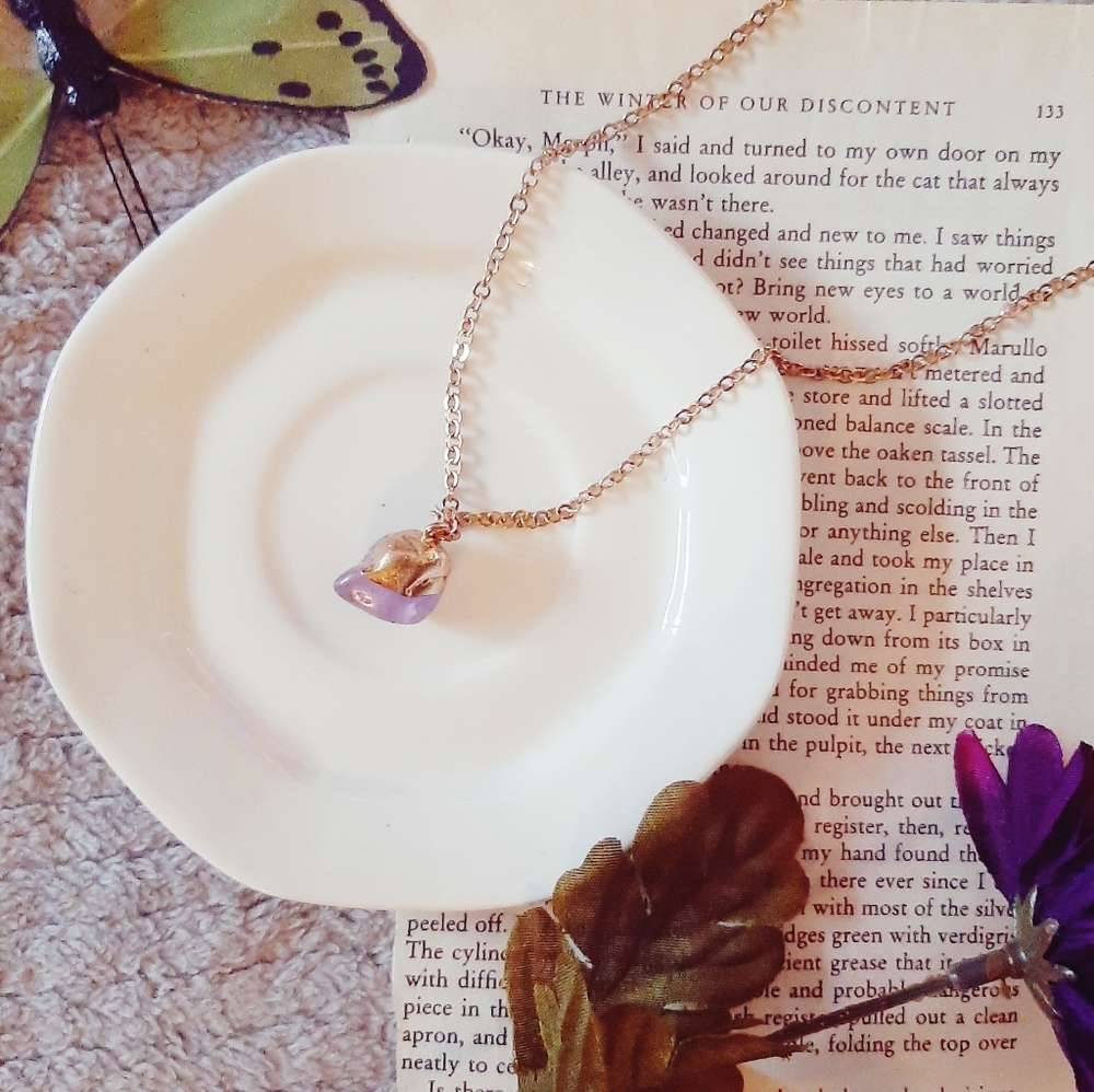 Faux Amethyst Necklace with Long Chain
